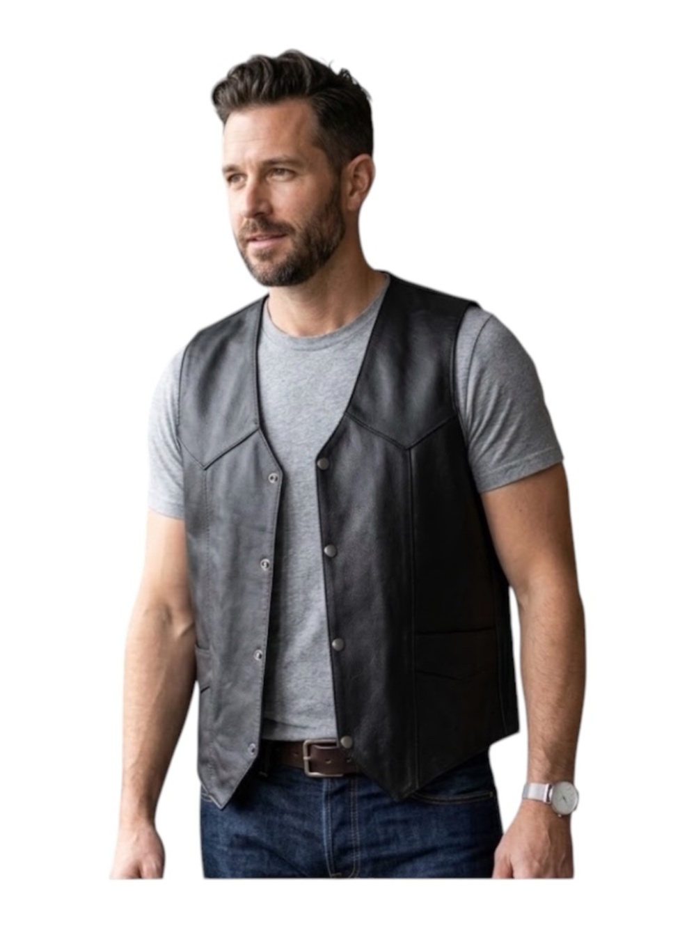 Milwaukee Leather Mens Leather Vest Sz 46 Black Bikercore Western Grunge Punk